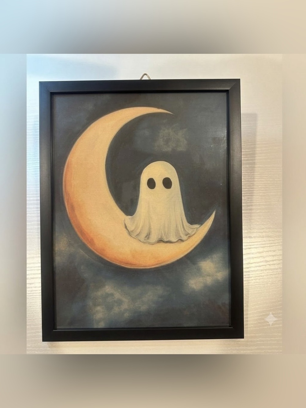 Vintage Halloween Ghost print Cute Ghost Sitting on The Moon Gothic framed 8x10”